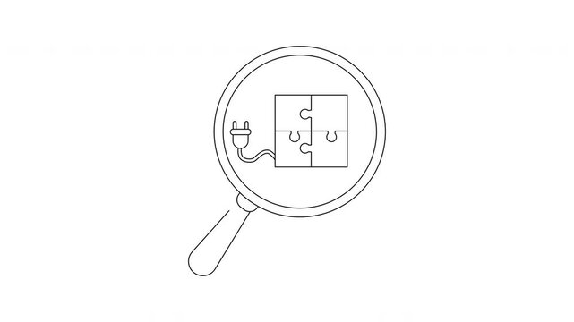 A magnifying glass focuses on a puzzle with a plug attached to it