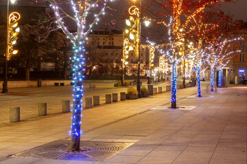 Krakowskie Przedmiescie in Warsaw Poland at Christmas