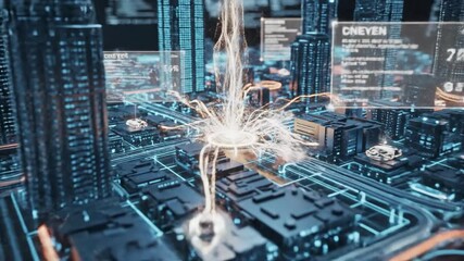 Abstract digital cityscape with data overlay futuristic visualization - Powered by Adobe