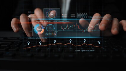 High-tech data visualization dashboard for analytics and performance tracking, including data visualization, trend, data report, and data chart. Marrow