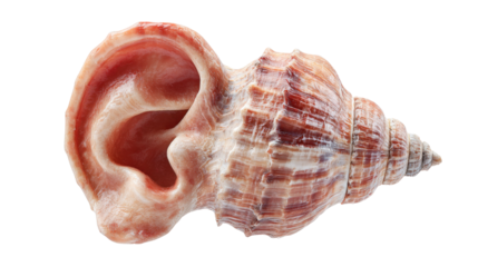 Seashell ear hybrid. Conceptual listening, human sense blending with nature, sound connection, transparent background