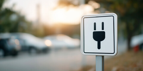 Electric vehicle charging sign in a modern outdoor parking lot, supporting sustainable transportation