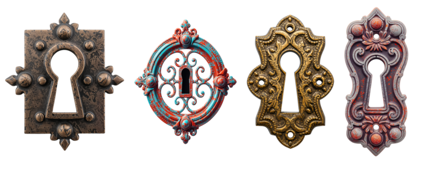 Antique vintage keyhole isolated on transparent background - Powered by Adobe