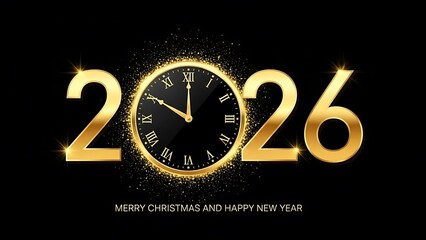 Elegant golden 2026 New Year celebration countdown with festive sparkling clock design