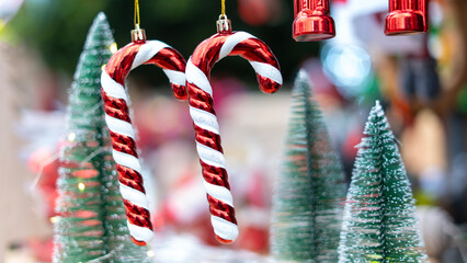 New years celebration, Christmas tree at bazaar candy cane