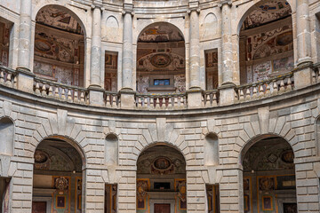 Italy - Caprarola - Palazzo Farnese - Circular inner courtyard with Renaissance loggias and arches