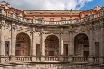 Italy - Caprarola - Palazzo Farnese - The upper loggias of the circular inner courtyard with Renaissance architecture