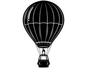 Obraz premium Black Hot Air Balloon Silhouette with Decorative Details. Minimalist Aerostat Vector Icon for Travel, Adventure, Celebration, or Outdoor Festival Graphic Design Illustration.