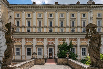 Italy - Caprarola - Palazzo Farnese - Rear facade with large caryatid statues flanking the entrance