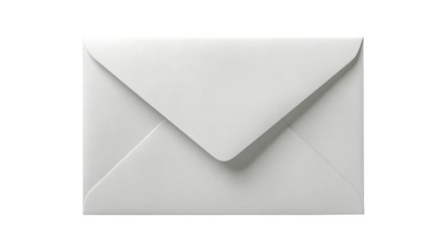 White paper envelope with a classic triangular flap, symbolizing communication and direct mail messaging, on transparent background - Powered by Adobe