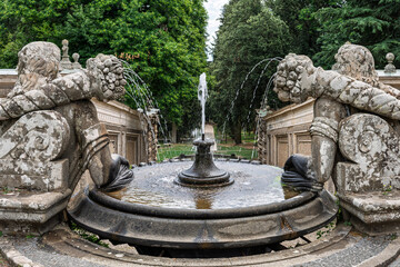 Italy - Caprarola - Palazzo Farnese - The Fountain of the River Gods with reclining statues spraying water