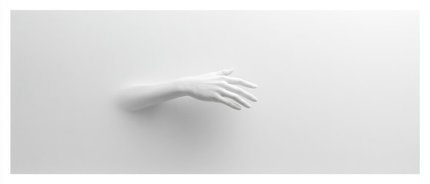 White Hand Emerges from Featureless Background in Artistic Minimalism and Conceptual Design