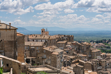 Italy - Caprarola - Historic Center - Aerial view of the old town rooftops and distant landscape