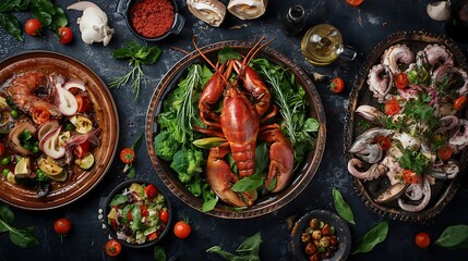 Healthy Gourmet Meal with Lobster, Broccoli, and Cherry Tomatoes