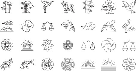 Chinese New Year Icon Set with Lantern and Dragon &ndash; Vector EPS