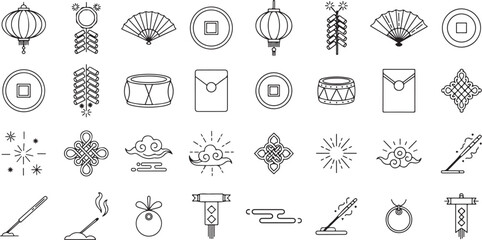 Modern Chinese New Year Festival Icons &ndash; Clean EPS Vector