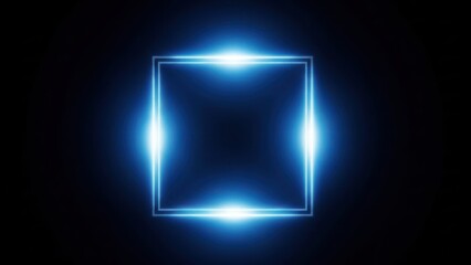 Glowing blue neon rectangle with bright lights on dark background