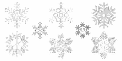 Fototapeta premium A collection of detailed grayscale snowflake illustrations on a white background