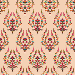 Abstract seamless color full paisley flower leaf bunch pattern