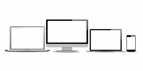 Modern digital devices laptop desktop monitor and smartphones displayed together