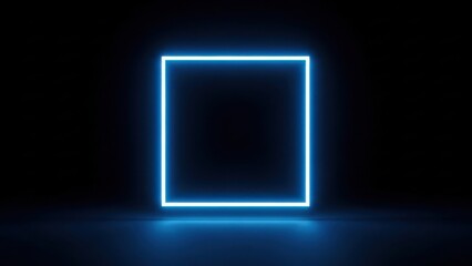 Glowing blue neon square in dark room with futuristic ambiance