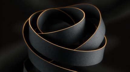 Close-up of a black ribbon with a golden stripe running along its length.