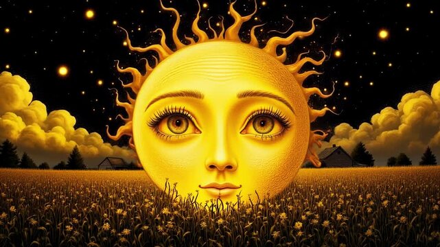 Ominous Crying Sun Over Earth as a Harbinger of Doom, Psychedelic, Premonition, Sun with a Tear