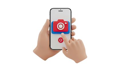 Hands holding smartphone with camera app icon