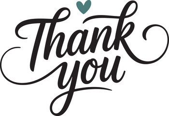 Thank You Typography, Elegant Script Text with Teal Heart