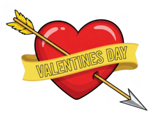 Valentine's day heart with arrow isolated on transparent background