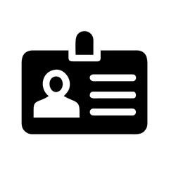 Fototapeta premium Black and white ID badge icon with person silhouette and text lines, ideal for access control and employee UI design.
