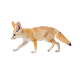 Fennec fox walking side view profile on transparent backdrop