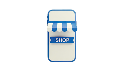 Smartphone icon resembling a storefront with "SHOP" label