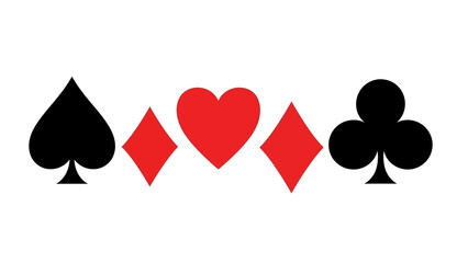 Playing card suits icons in a row on white background