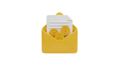 Yellow Envelope with Document and Dollar Coins
