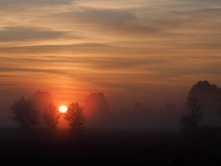 wschód słońca w mglistej scenerii © JOANNA