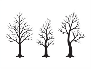 Obraz premium Three Simple Tree Silhouettes Isolated on Transparent Background