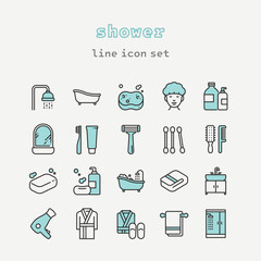 Bathroom and Shower Line Icon Set