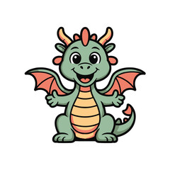 Obraz premium Joyful Cartoon Dragon: A cheerful cartoon dragon with adorable wings, a playful tail, and a beaming smile brings fantasy to life. 