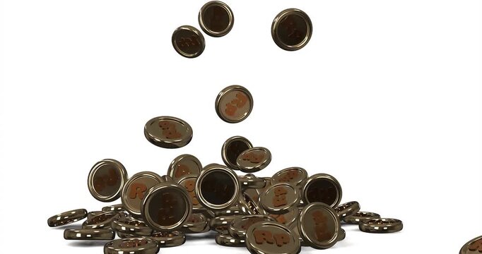 indonesian rupiah symbol on gold coins falling, 3d render of idr currency dropping, financial growth concept