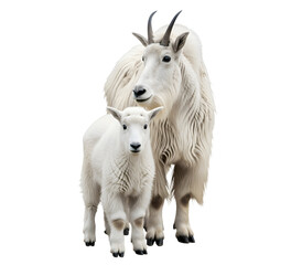 Mountain goat with baby on transparent background in studio shot