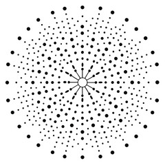 Obraz premium Abstract radial pattern of black dots and lines emanating from a central circular element vector illustration