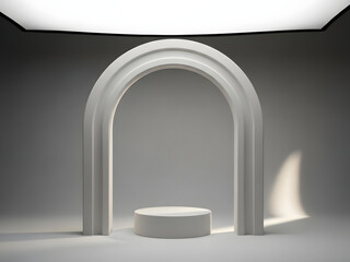White Archway with Podium Empty Studio Background.