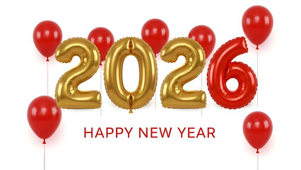 Happy new year 2026 celebration with balloons