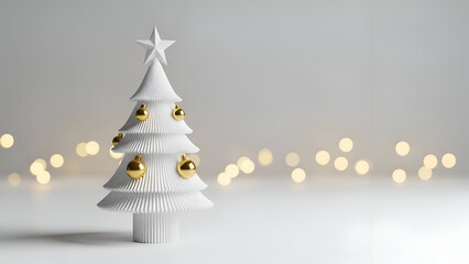 White christmas tree decoration with golden bells and star