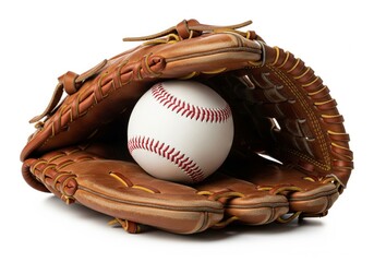 Baseball Glove Holding Ball Isolated on White Background