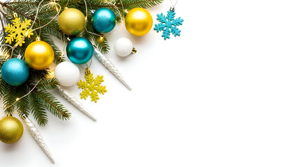 Festive christmas decoration with ornaments and snowflakes