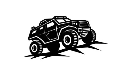 Black Armored Vehicle with Large Tires on White Background. © conell