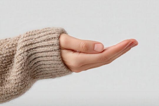 Female hand in open receiving gesture isolated on a plain background demonstrating offering, generosity, and expectation - Powered by Adobe