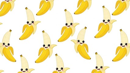 Cute cartoon bananas with smiling faces on white background
